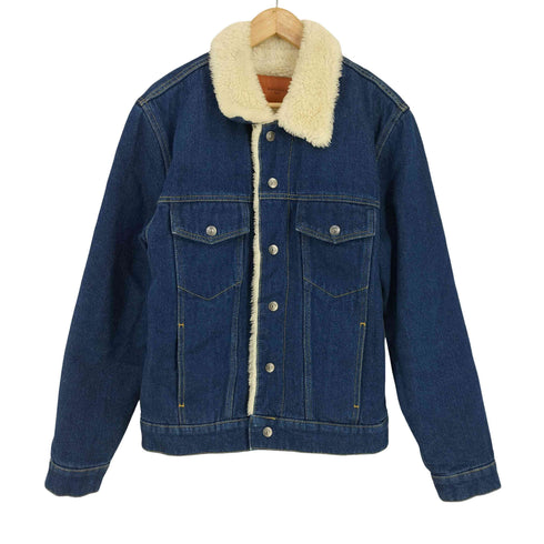 サンドロパリ sandro PARIS Faux Shearling Denim Jacket In Midnight Blue メンズ