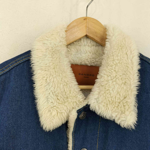 サンドロパリ sandro PARIS Faux Shearling Denim Jacket In Midnight Blue メンズ