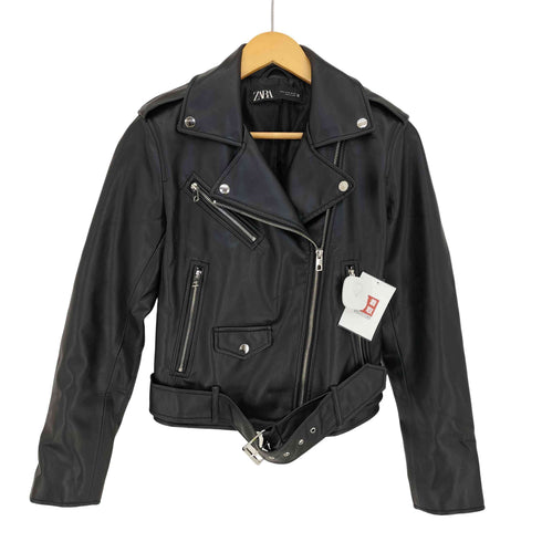 ザラ ZARA フェイクレザー ダブルライダースジャケット レディース import:M