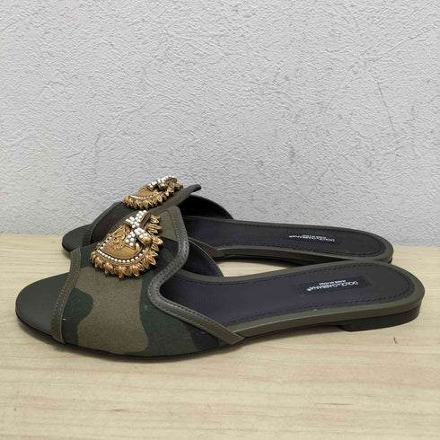 ドルチェアンドガッバーナ DOLCE&GABBANA ブローチ装飾 カモ柄サンダル レディース 37.5