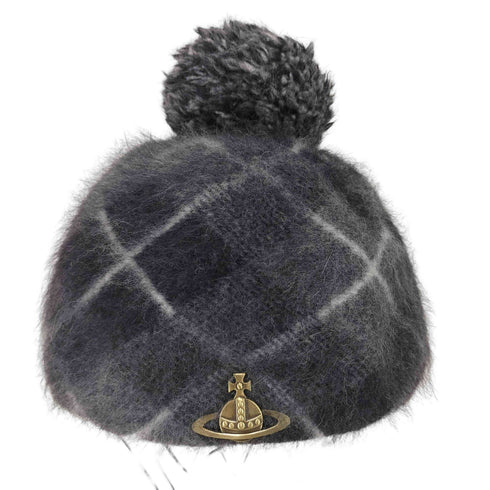 ヴィヴィアンウエストウッド Vivienne Westwood アンゴラ混 チェック柄ニット帽 レディース S~M