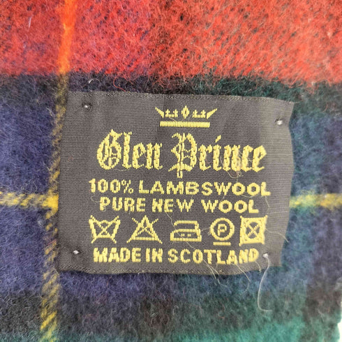 グレンプリンス Glen Prince スコットランド製 ラムズウール フリンジ チェックマフラー レディース
