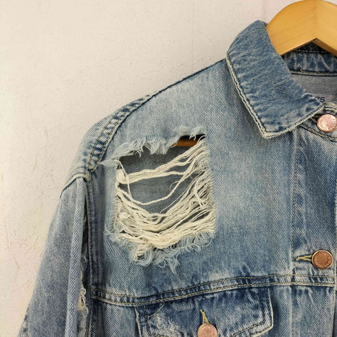 ザラ ZARA MADE IN MOROCCO ダメージ デニムジャケット レディース import:S