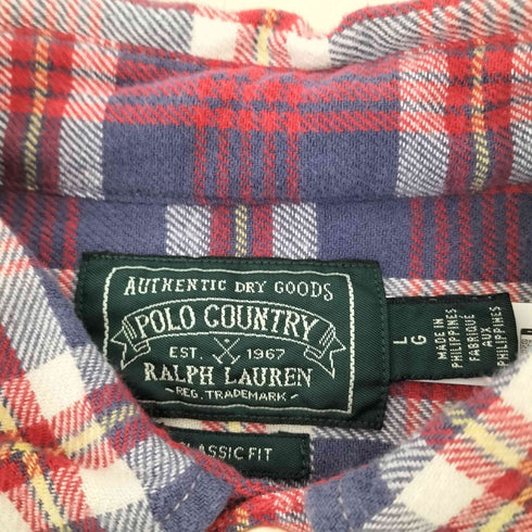 ポロカントリーラルフローレン POLO COUNTRY RALPH LAUREN CLASSIC FIT フリンジ加工 リペア加工 ネルシャツ メンズ import:L