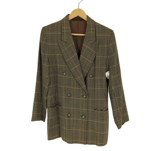 マークスアンドスペンサー MARKS&SPENCER 英国製 PURE NEW WOOL チェック ダブルブレスト テーラードジャケット レディース UK:16