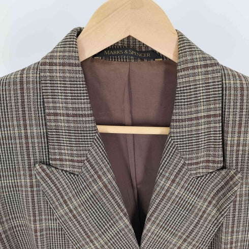 マークスアンドスペンサー MARKS&SPENCER 英国製 PURE NEW WOOL チェック ダブルブレスト テーラードジャケット レディース UK:16