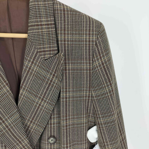 マークスアンドスペンサー MARKS&SPENCER 英国製 PURE NEW WOOL チェック ダブルブレスト テーラードジャケット レディース UK:16