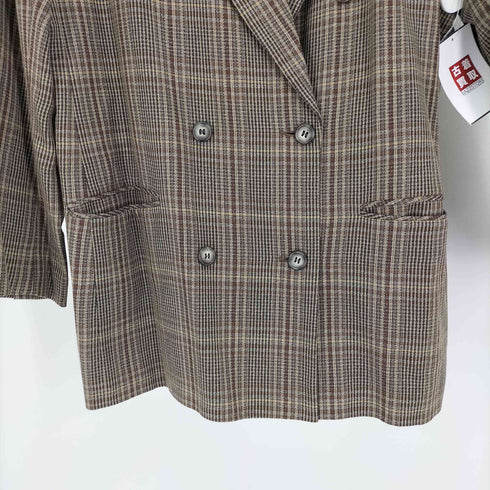 マークスアンドスペンサー MARKS&SPENCER 英国製 PURE NEW WOOL チェック ダブルブレスト テーラードジャケット レディース UK:16