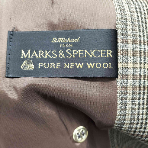 マークスアンドスペンサー MARKS&SPENCER 英国製 PURE NEW WOOL チェック ダブルブレスト テーラードジャケット レディース UK:16