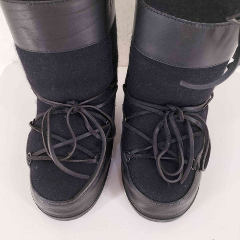 クロエ Chloe レザー x メルトン レースアップ スノーブーツ ムーンブーツ レディース 35-37