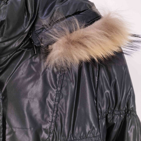 ロンシャン LONGCHAMP ラクーンファー ウエストベルト シェイプ フーデッドダウンジャケット レディース import:L