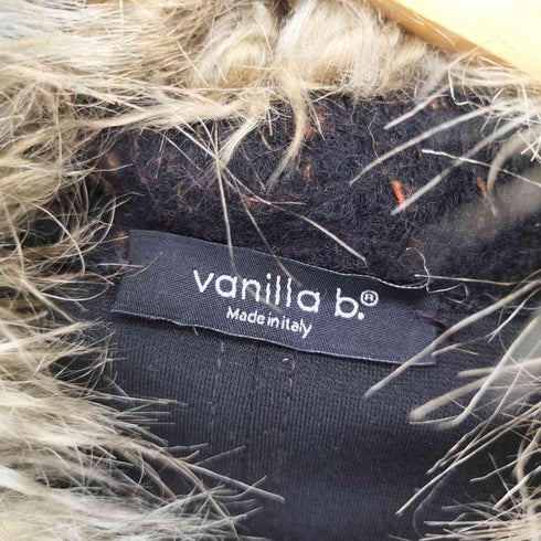 vanilla b. イタリア製 ウール ツギハギデザイン ファー付きコート レディース