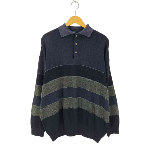 via cortesa extra comfort ボーダー柄 ウール ポロシャツ メンズ