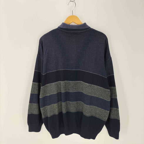 via cortesa extra comfort ボーダー柄 ウール ポロシャツ メンズ