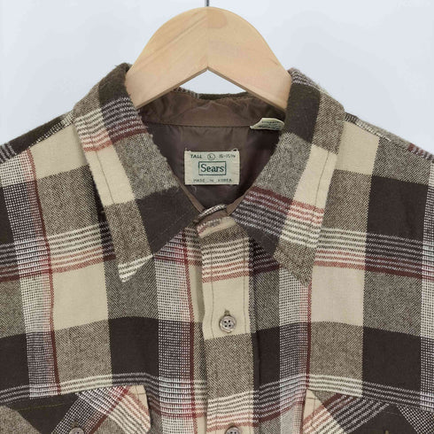 シアーズ Sears 80-90S 韓国製 オーバーチェック アクリル フラップポケット アクリル L/S シャツ メンズ import:L