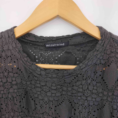 ミズイロインド mizuiro ind シアー柄編みクルーネックロングTシャツ レディース