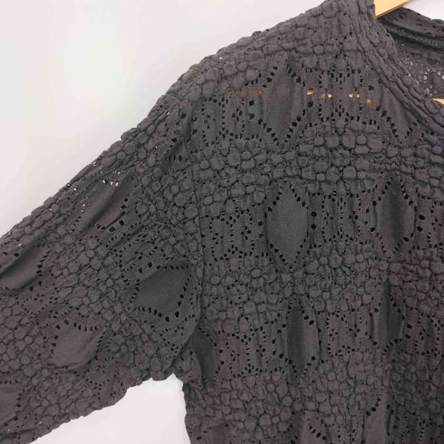 ミズイロインド mizuiro ind シアー柄編みクルーネックロングTシャツ レディース