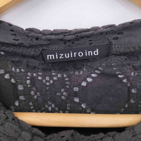 ミズイロインド mizuiro ind シアー柄編みクルーネックロングTシャツ レディース