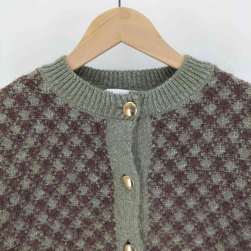 ザラ ZARA 金ボタン チェック アクリル ナイロン ニット カーディガン レディース import:M
