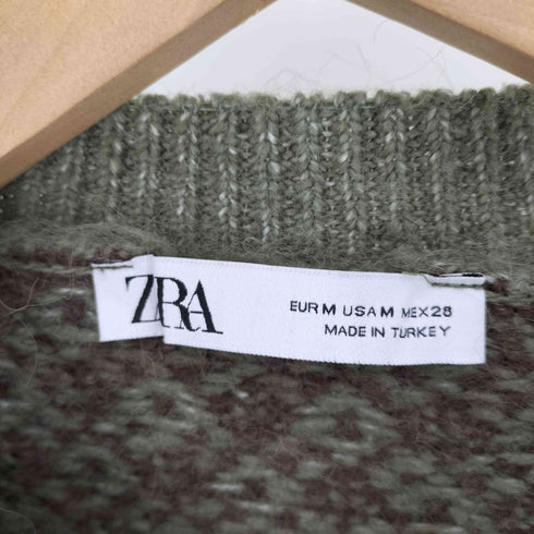 ザラ ZARA 金ボタン チェック アクリル ナイロン ニット カーディガン レディース import:M