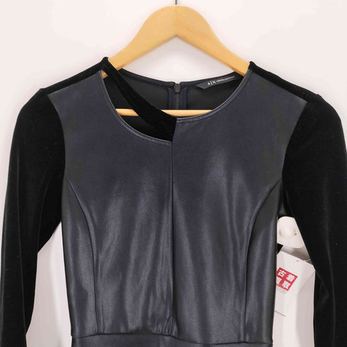 アルマーニエクスチェンジ ARMANI EXCHANGE ベロア フェイクレザー 異素材切替タイトワンピース レディース import:XS
