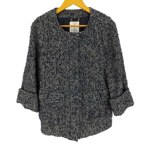ティビ tibi ヘリンボーン ツイード ノーカラージャケット レディース JPN:2