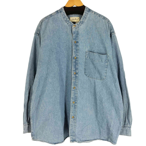 エディーバウアー Eddie Bauer 90s 白タグ バンドカラーデニムシャツ メンズ import:XL