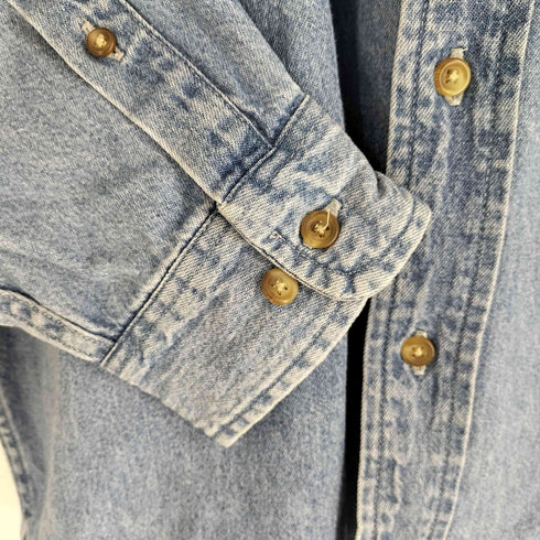 エディーバウアー Eddie Bauer 90s 白タグ バンドカラーデニムシャツ メンズ import:XL
