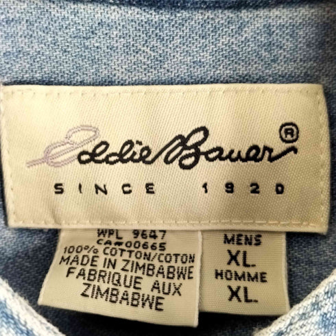 エディーバウアー Eddie Bauer 90s 白タグ バンドカラーデニムシャツ メンズ import:XL