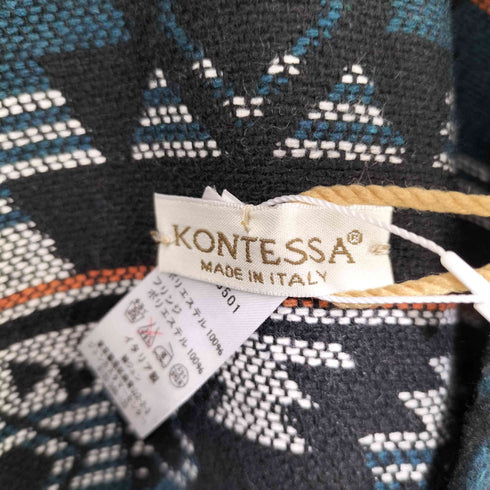 KONTESSA イタリア製 ネイティブ柄 フリンジ エスニック ポンチョ ガウン レディース JPN:M
