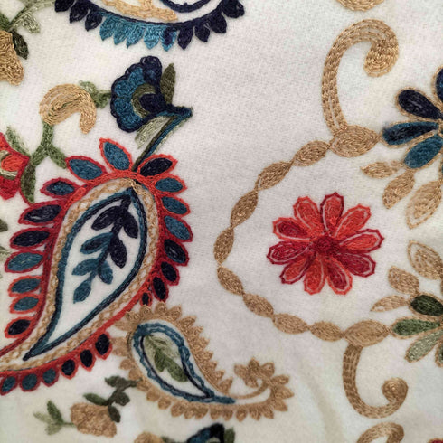 ペイズリー刺繍 カシミヤ100 フリンジマフラー レディース
