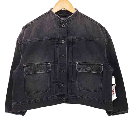 スピックアンドスパン Spick and Span 2020AW 5 1/2 USED加工 ノーカラー シングル ブラック デニムジャケット Gジャン レディース