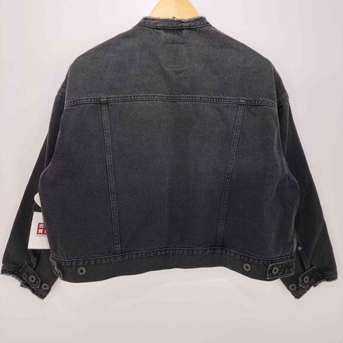 スピックアンドスパン Spick and Span 2020AW 5 1/2 USED加工 ノーカラー シングル ブラック デニムジャケット Gジャン レディース