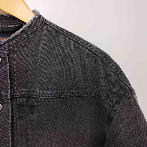 スピックアンドスパン Spick and Span 2020AW 5 1/2 USED加工 ノーカラー シングル ブラック デニムジャケット Gジャン レディース
