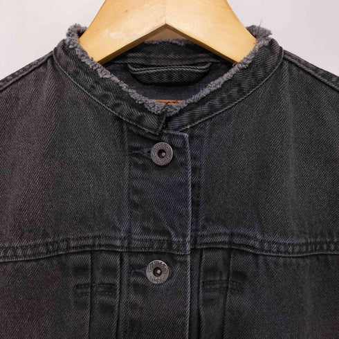 スピックアンドスパン Spick and Span 2020AW 5 1/2 USED加工 ノーカラー シングル ブラック デニムジャケット Gジャン レディース
