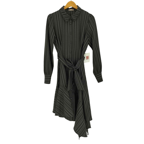 アクシーズ ファム axes femme POETIQUE アシメ シャツ ワンピース フリルカラー ベルテッド フレア ストライプ レディース JPN:M