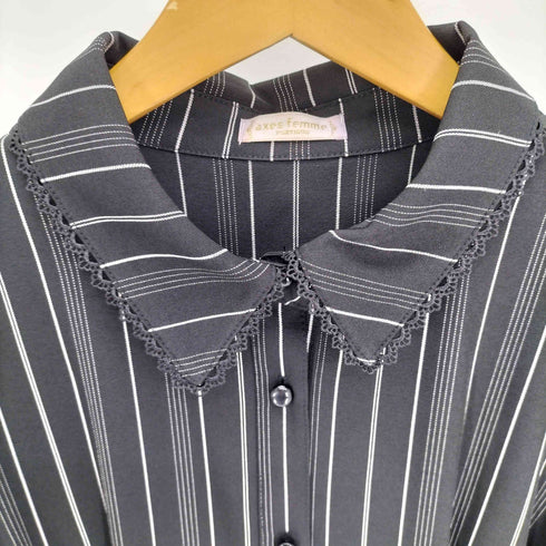 アクシーズ ファム axes femme POETIQUE アシメ シャツ ワンピース フリルカラー ベルテッド フレア ストライプ レディース JPN:M
