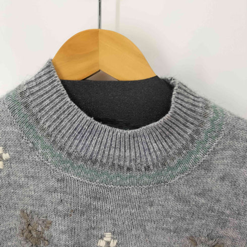 アクリル混 総柄刺繍クルーネックニット レディース