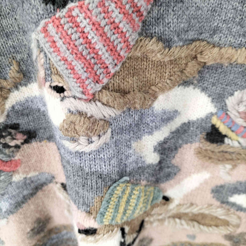 アクリル混 総柄刺繍クルーネックニット レディース