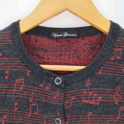 ヒステリックグラマー HYSTERIC GLAMOUR 音符柄 クルーネックカーディガン Y2K レディース