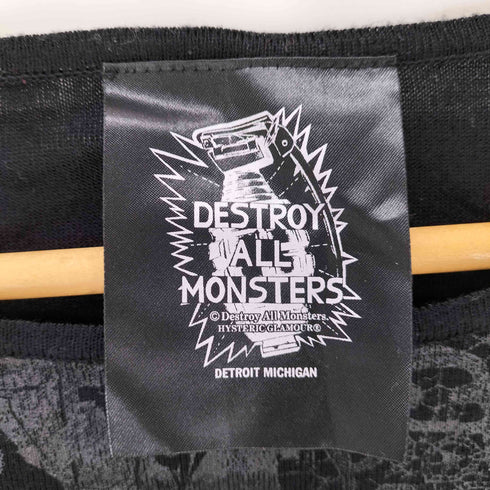 ヒステリックグラマー HYSTERIC GLAMOUR destroy all monster 総柄 フリンジデザイン クルーネックカットソー Y2K レディース FREE