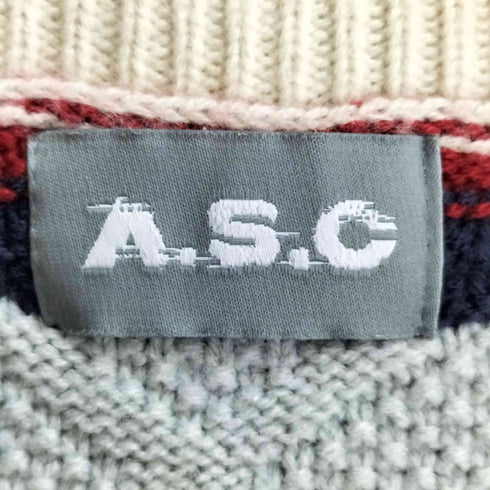 A.S.C マルチカラー ボーダー Vネック ニットベスト メンズ