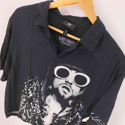 エイチアンドエム H&M レーヨン プリント 開襟 S/S シャツ メンズ import:M