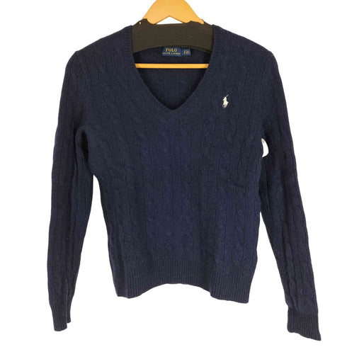 ポロラルフローレン POLO RALPH LAUREN カシミヤ混 ポニー刺繍 Vネックウールケーブルニット レディース S P