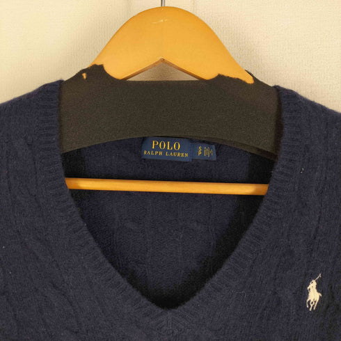 ポロラルフローレン POLO RALPH LAUREN カシミヤ混 ポニー刺繍 Vネックウールケーブルニット レディース S P
