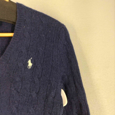 ポロラルフローレン POLO RALPH LAUREN カシミヤ混 ポニー刺繍 Vネックウールケーブルニット レディース S P