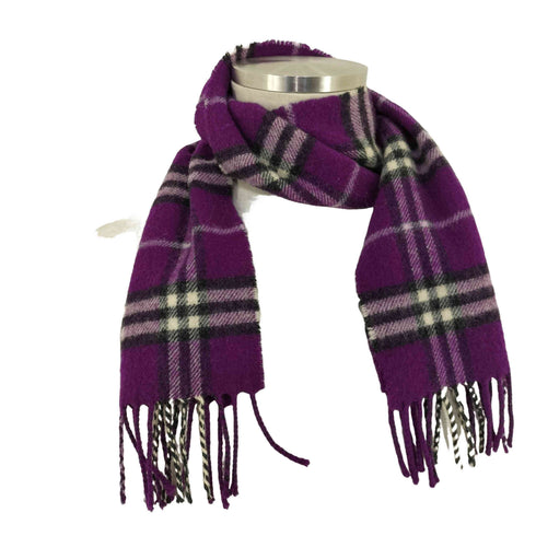 バーバリーロンドン BURBERRY LONDON イングランド製 ラムウール フリンジ チェックマフラー レディース