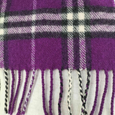 バーバリーロンドン BURBERRY LONDON イングランド製 ラムウール フリンジ チェックマフラー レディース