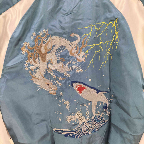 一心如鏡 サテン地スカジャン 龍 鮫 JAPANESE Souvenir Jacket メンズ L