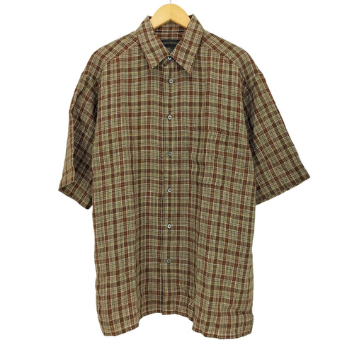 バナナリパブリック BANANA REPUBLIC リネン100 ボックス 半袖チェックシャツ メンズ import:L